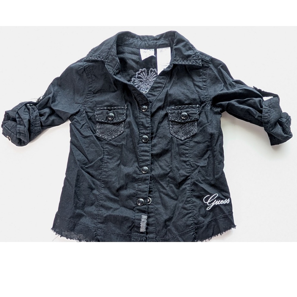 Guess Girls 3T Black Long‎ Sleeve Shirt Snap Front Embroidered Logo on Back